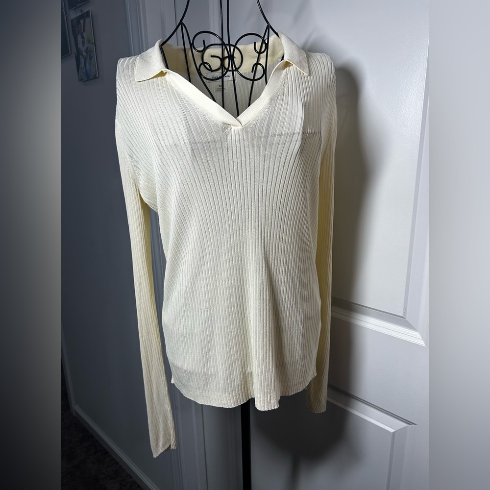 Club‎ Monaco Yellow/Cream Ribbed Long Sleeve Top